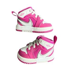 Air Jordan 1 Mid RM Easy On Sneakers Pink and White 3C